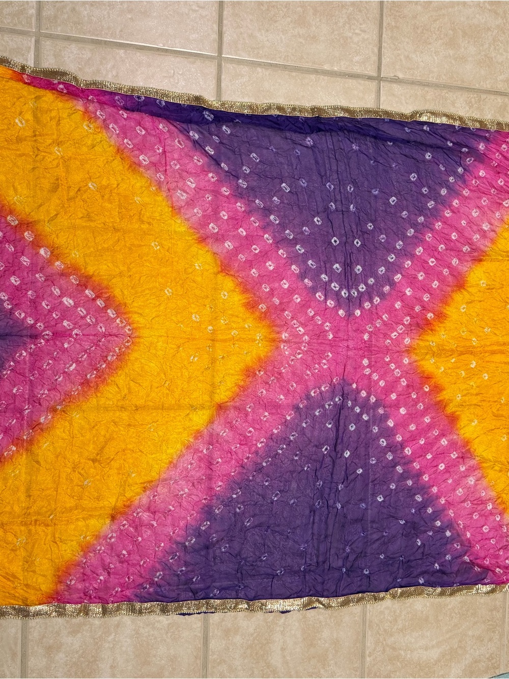 Handcrafted Tie-Dye Cotton Dupatta in Yellow, Pink & Purple